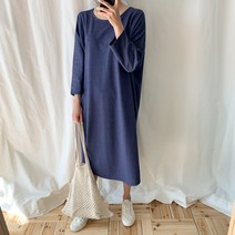 아모르데이 베티 U넥 8부소매 가오리핏 데일리 면 롱 원피스