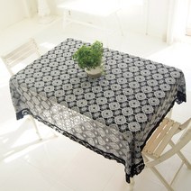 리븐 레이스 사각 테이블커버, 블랙, 120 x 140 cm