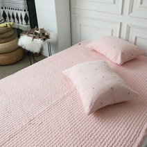 하이클래스베딩 별 일자 라인 무지 순면 워싱 침대 패드, 핑크