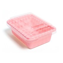 체크 직사각 일회용 도시락 미니 핑크, 1개입, 100개