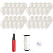 로켓풍선 30cm 200p + 손펌프 + 양면테이프 200p + 컬링리본 5mm x 90m, 펄 화이트, 1세트