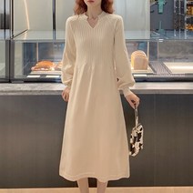 마켓에이 슬리브베이스 니트 V넥 임산부 원피스
