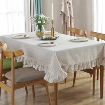 알럽홈 린넨 패브릭 연꽃레이스 식탁보, 베이지, 140 x 140 cm