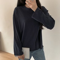 이지스튜디오 여성용 데일리 코튼 박스 오버핏 베이직 긴팔 면티셔츠