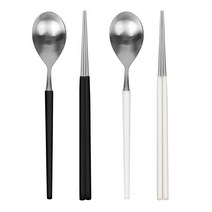 골든벨금속 솔리드 실버 한식기 2인조 세트, 1세트, 숟가락 블랙 + 화이트 + 젓가락 블랙 + 화이트