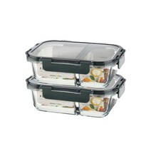모드니 오븐글라스 직사각 2칸 밀폐용기 860ml, 2개, 단품