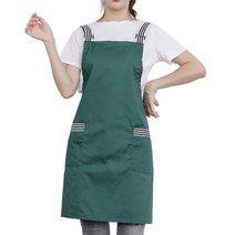 아리코 심플 투포켓 스트라이프 앞치마, 그린, 1개