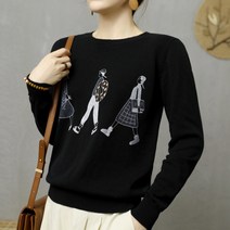 솔레일 여성용 걸리쉬 프린팅 소녀 니트티