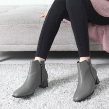 벨라노이 여성용 소가죽 세련된 옆라인 기모 통굽 앵클부츠 5cm