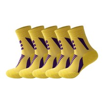 나야스타일 스포츠 장목 양말 5켤레 SPLT-07-3, 옐로우