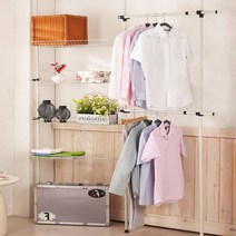 제니유 엘로 시스템 옷걸이 2단행거 4단선반 160~200cm, 화이트