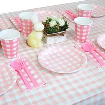 와우파티코리아 6인용 파티세트 체크핑크 18cm접시, 1세트