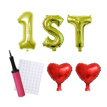 파티야놀자 1ST 1주년 숫자은박풍선 대 + 하트풍선 24cm + 손펌프 + 글루닷세트, 골드, 랜덤발송(펌프), 1세트
