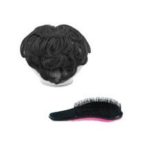 인모 볼륨탑 헤어피스 + 브러쉬, 검정, 1세트