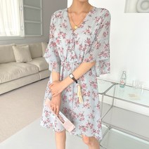 아뗄릭 로즈 플라워 허리밴딩 쉬폰 미니 원피스 00004