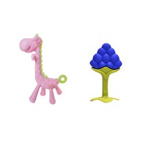 앙쥬 유아용 치발기 2종 세트, 기린 분홍, 포도 보라(치발기), 랜덤발송(실리콘클립)