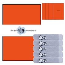 송월타월 스누피 베이직 세면타월 145g 30수 면사 5p + 케이스 5p + 칠순 띠지 B 500 x 70 mm 5p 세트, 연회색(세면타월), 랜덤발송(케이스), 1세트