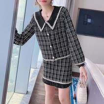 페이퍼먼츠 빈티지 체크 패턴 모직 투피스 세트 00762