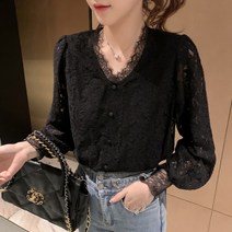 메이첼 레이스 브이넥 플라워 기모 가디건 블라우스 00271