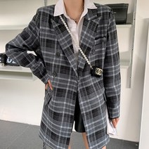 비비에모 여성용 클래식 체크 정장 하프 코트 00595