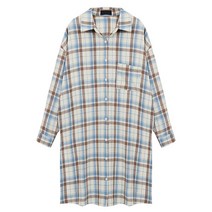 비엔엑스 여성 체크 배색 셔츠형 원피스
