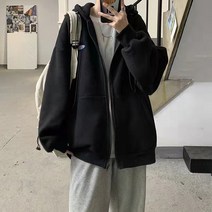 타니 로고 패치 기모 후드 집업