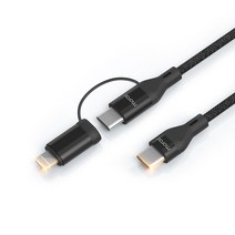 morac NY 메탈 2 in 1 USB C-C & 8핀 멀티 PD 고속충전 케이블 MR-PD-NY2IN1, 1.5m, 블랙