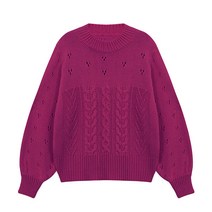 비엔엑스 여성용 쭈리 소매 꽈배기 앵두 펀칭 니트