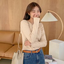 로미스토리 여성용 베이직 물결 브이넥 골지니트