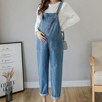 임산부 데일리룩 오버롤 데님 멜빵바지