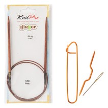 브랜드얀 니트프로 진저 줄바늘 80cm x 4.50mm + 돗바늘 + 코막음핀 + 꽈배기바늘 세트, 우드, 랜덤발송(돗바늘), 1세트
