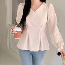 무드인더 브이넥 핀턱 블라우스