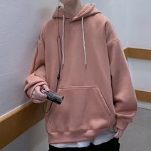 남성용 컬러풀 무지 오버핏 주머니 심플 단색 후드티