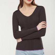 데카브 여성용 브이넥 배색 골지 니트 K221KSK702