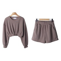 여성용 크리한 밴딩 크롭 니트 반바지 세트 SET1858K21