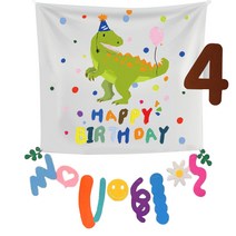 마켓감성 플래그 생일 배경 세트, 공룡 숫자 4, 1세트