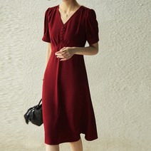 아뗄릭 브이넥 셔링 소매 롤업 데일리 슬림핏 원피스 00793