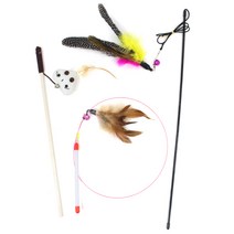 로위드 고양이 낚시대 장난감 우드 + 깃털 + 와이어 세트, 혼합색상, 1세트