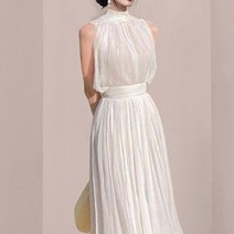 비비에모 허리 슬림 우아한 여신 쉬폰 주름 원피스 01272