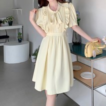 메이첼 빅사이즈 핀턱 프릴 리본 플레어 원피스 00741