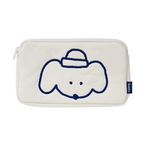 뭉구 심플깔끔 보바 자수 펜 파우치, 1개, 아이보리