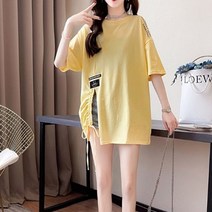 메이첼 숄더레터링 사이드 슬릿 루즈핏 티셔츠 원피스 00863