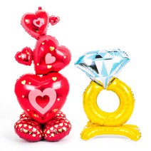 파티쇼 에어벌룬 은박풍선 + 스탠드 은박풍선 중형 세트, 스택킹하트(에어벌룬), 다이아반지(스탠드), 1세트