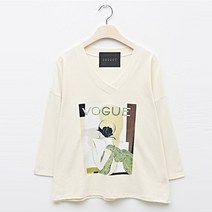 탱커스 여성용 브이넥 보그 프린팅 긴팔 티셔츠 TU3TS015L0