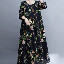 아뗄릭 플라워 패턴 라운드넥 긴팔 루즈핏 맥시 롱 원피스 01214