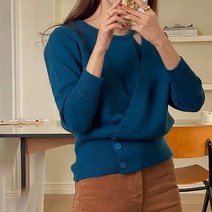 비비에모 여성용 가을 겨울 트임 루즈핏 두툼 풀오버 니트 티셔츠 01729