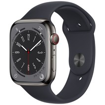 Apple 애플워치 8, 45mm, GPS+Cellular, 스테인리스, 그래파이트 / 미드나이트 스포츠 밴드, 그래파이트(케이스) + 미드나이트(밴드)