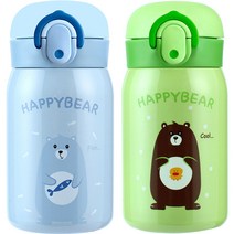 해피베어 원터치 보온보냉병 250ml x 2종 세트, 스카이블루, 그린