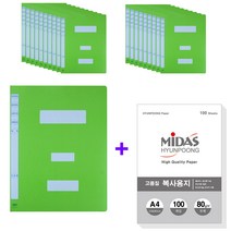 현풍 대용량 지네발 정보화일 A4 20p + 복사지 80g 100매 세트, 연두색(정부파일), 1세트
