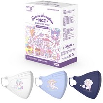 어린숨 엣지 NCT 앤 산리오 태용 아트심볼 새부리형 컬러마스크 소형, 화이트, 라이트블루, 네이비, 30개입, 1개